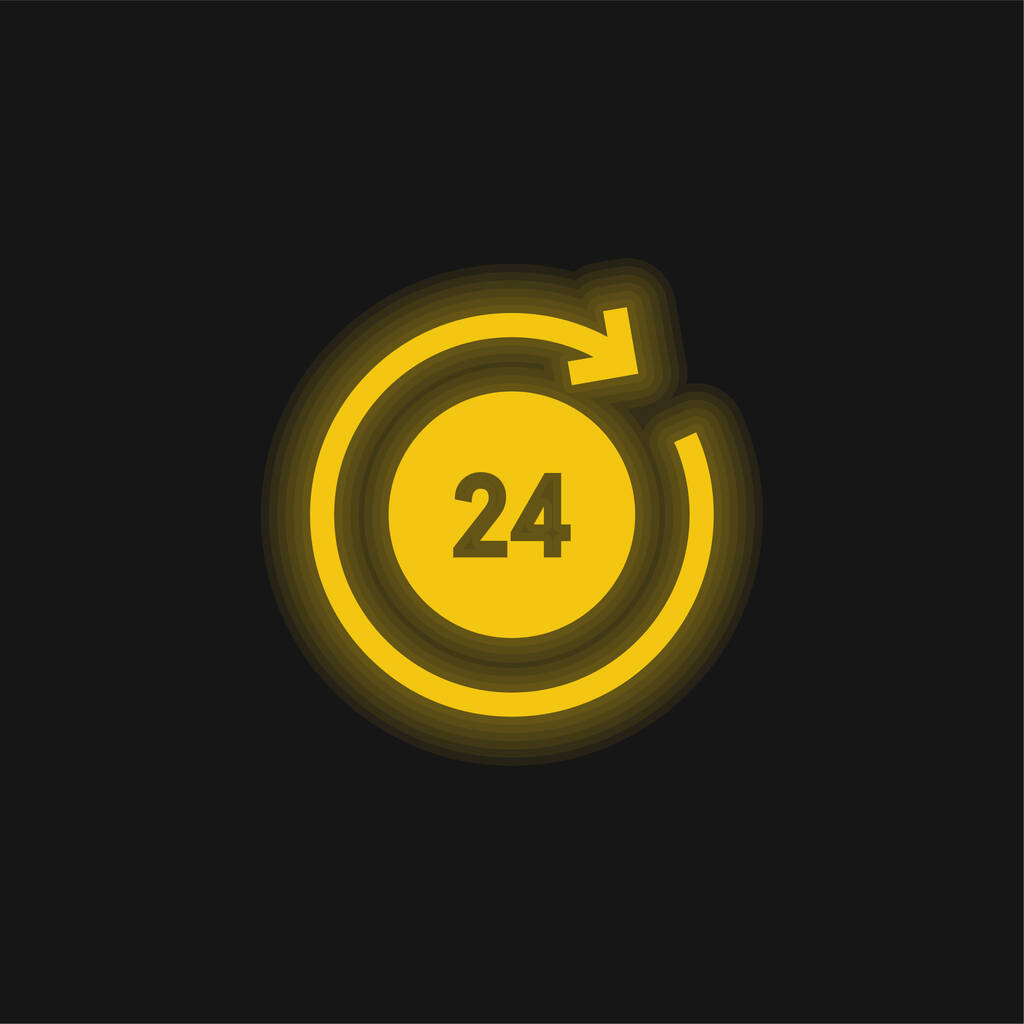 24 Hours yellow glowing neon icon - Vector, Image