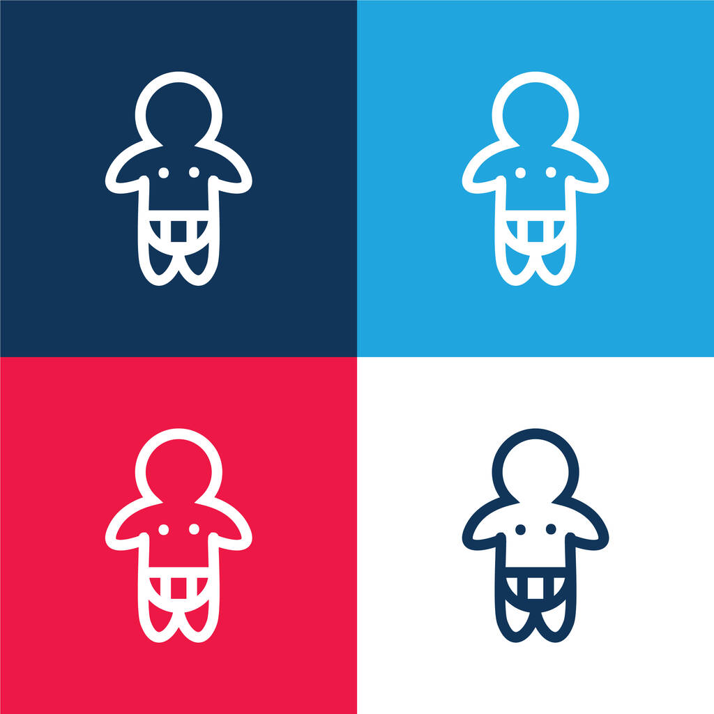 Bebê usando fralda apenas esboço azul e vermelho conjunto de ícones mínimos de quatro cores - Vetor, Imagem