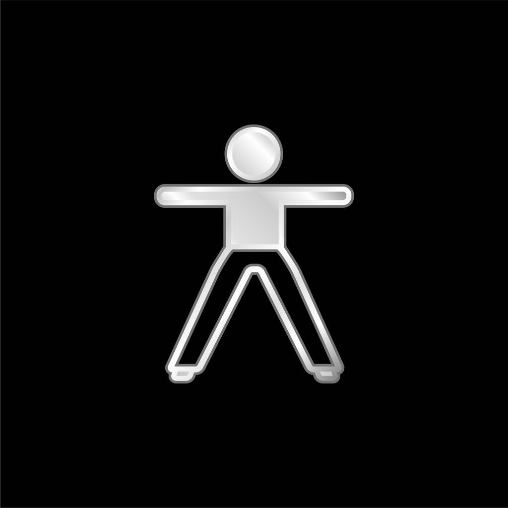 Chico estirando ambos brazos y piernas plateado icono metálico - Vector, Imagen