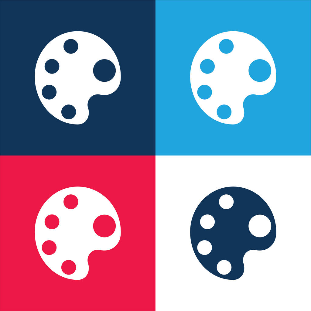 Paleta de pintura grande azul y rojo conjunto de iconos mínimo de cuatro colores - Vector, Imagen