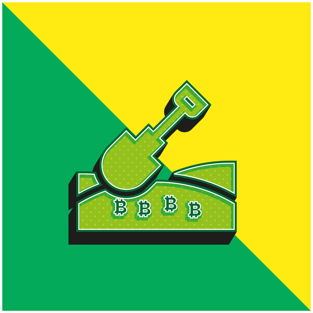 Bitcoin Greenと黄色の現代的な3Dベクトルアイコンのロゴ - ベクター画像