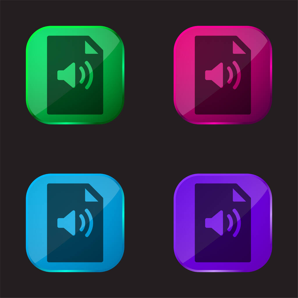 Audio File négy színű üveg gomb ikon - Vektor, kép