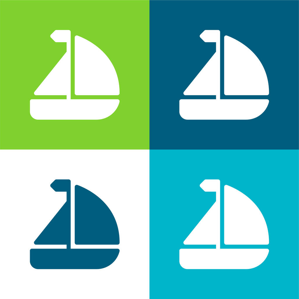 Barco plano de cuatro colores icono mínimo conjunto - Vector, Imagen