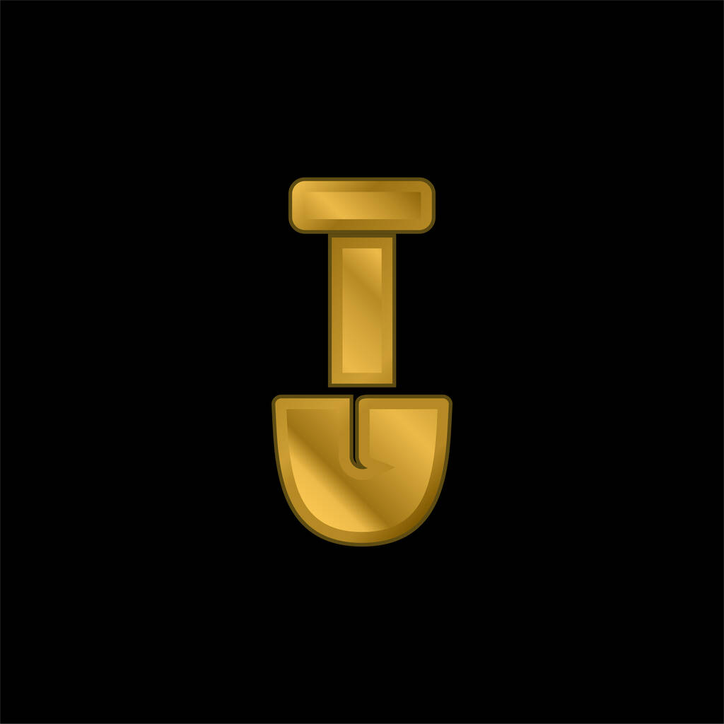 Big Shovel gold plated metalic icon or logo vector - Vector, Image