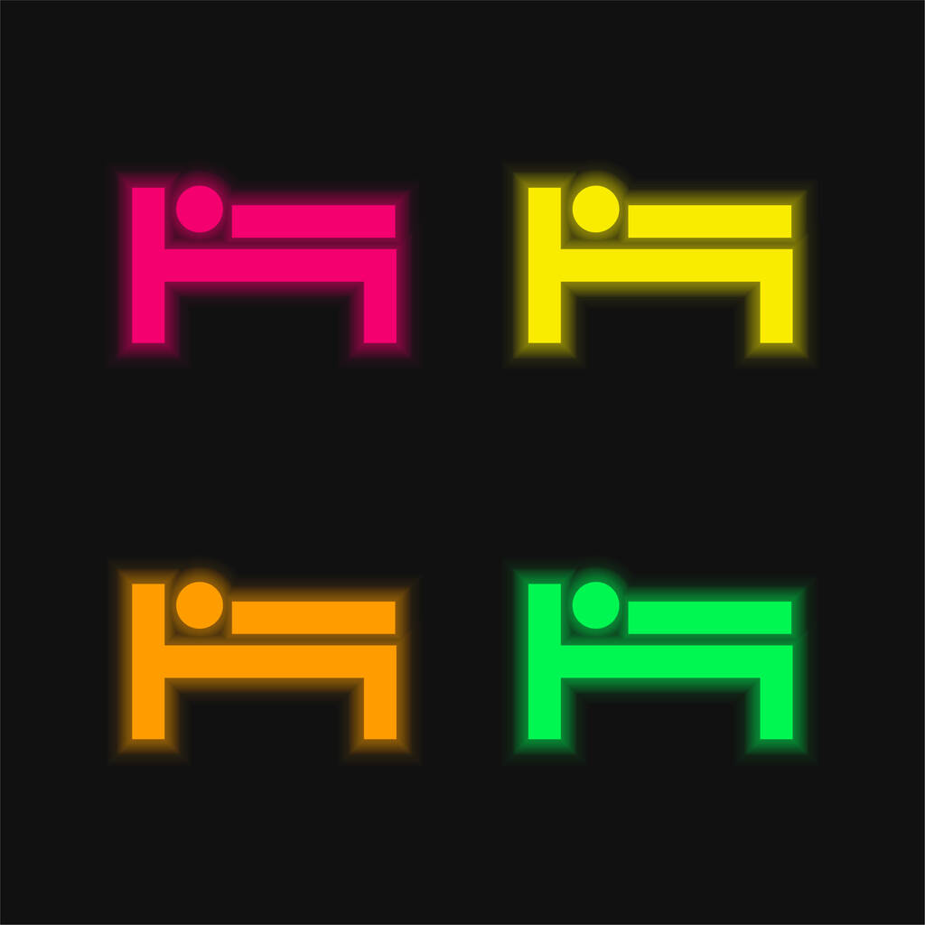 Bed Sign vier Farbe leuchtenden Neon-Vektor-Symbol - Vektor, Bild