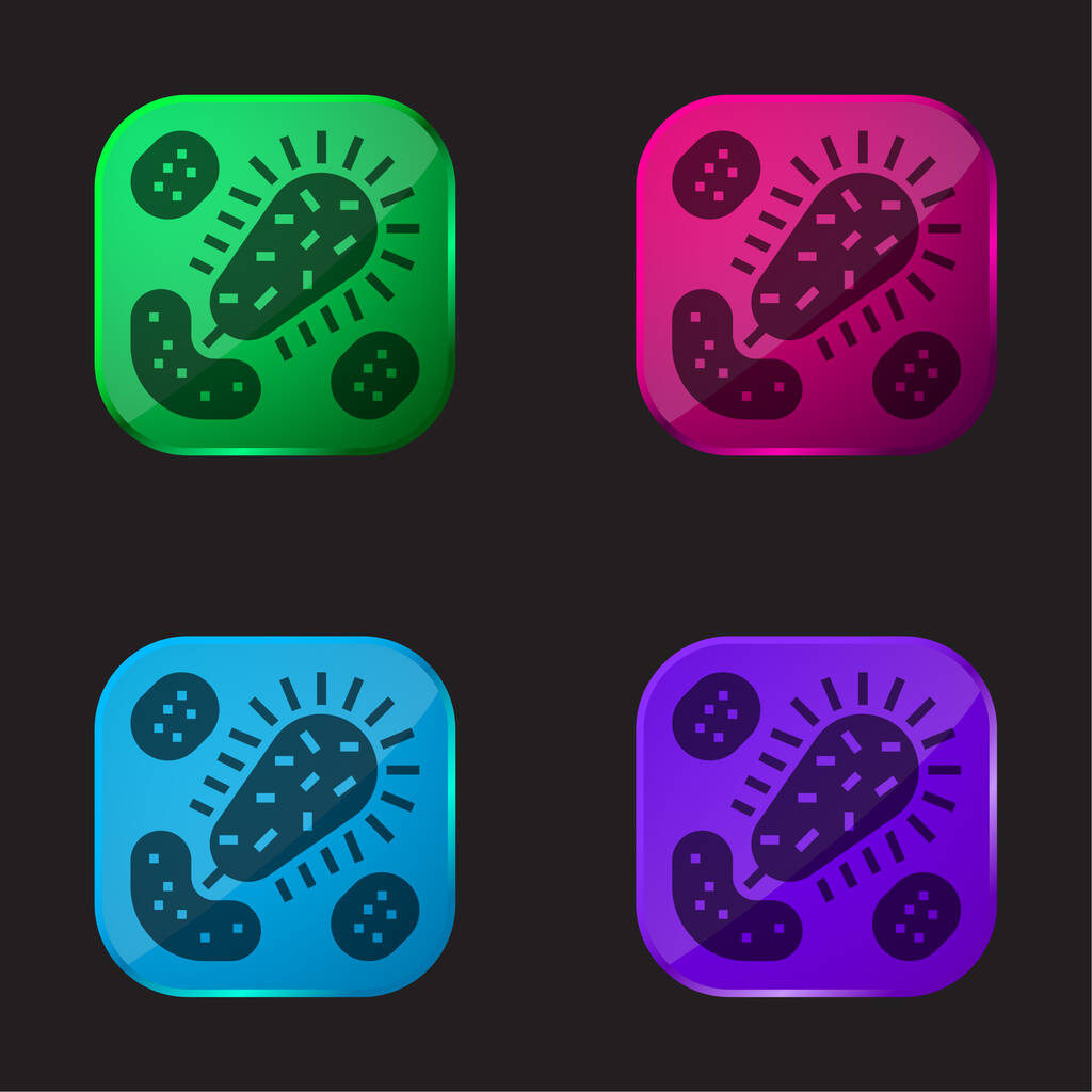 Baktérium négy színű üveg gomb ikon - Vektor, kép