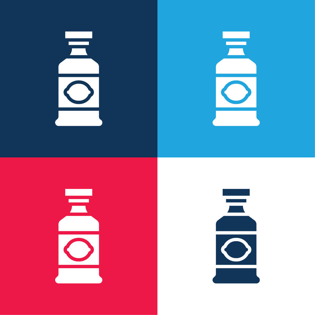 Alkoholisches Getränk blau und rot vier Farben minimales Symbol-Set - Vektor, Bild
