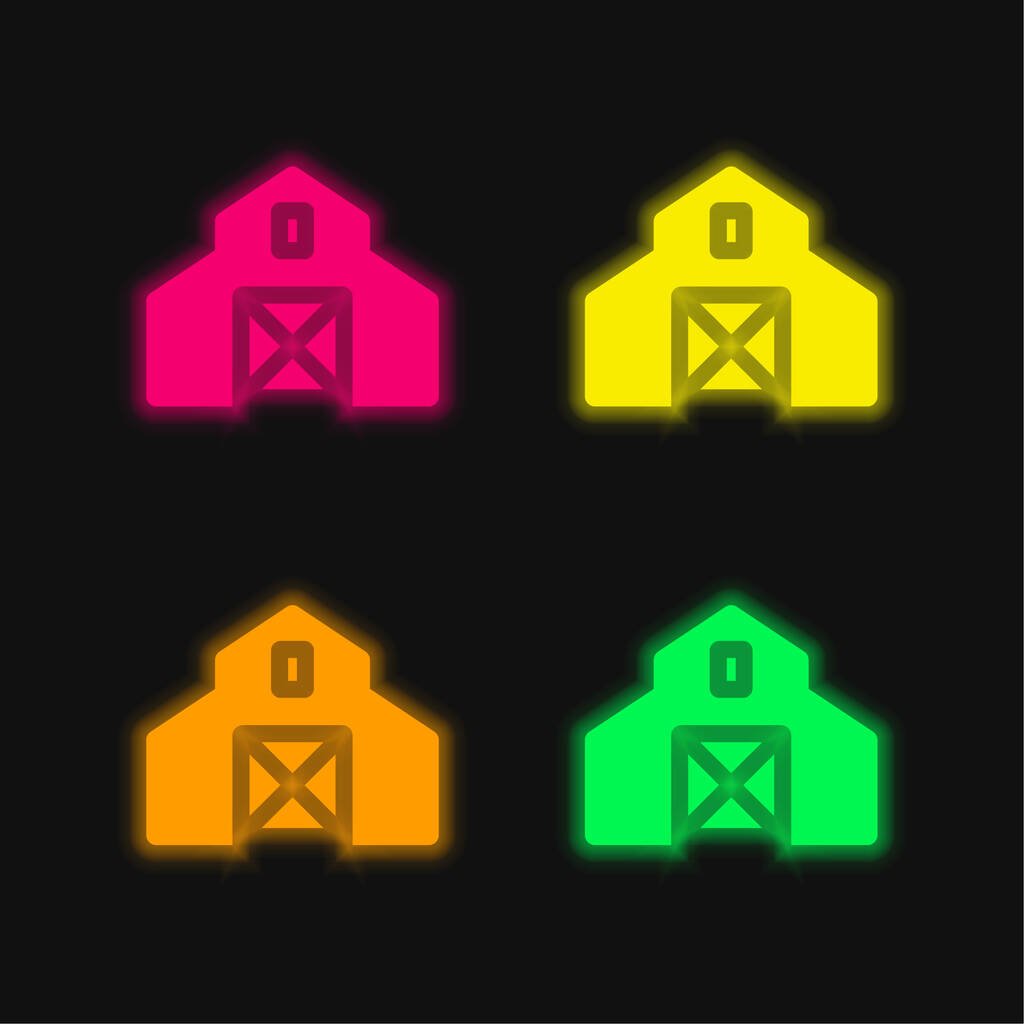 Stodola čtyři barvy zářící neonový vektor ikona - Vektor, obrázek