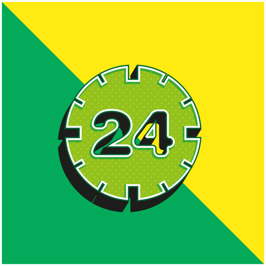 24 horas de serviço símbolo verde e amarelo moderno logotipo do ícone do vetor 3d - Vetor, Imagem