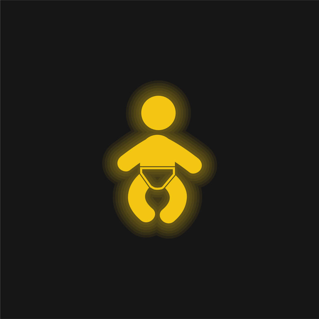 おむつの黄色の輝くネオンアイコンを身に着けている赤ちゃん - ベクター画像