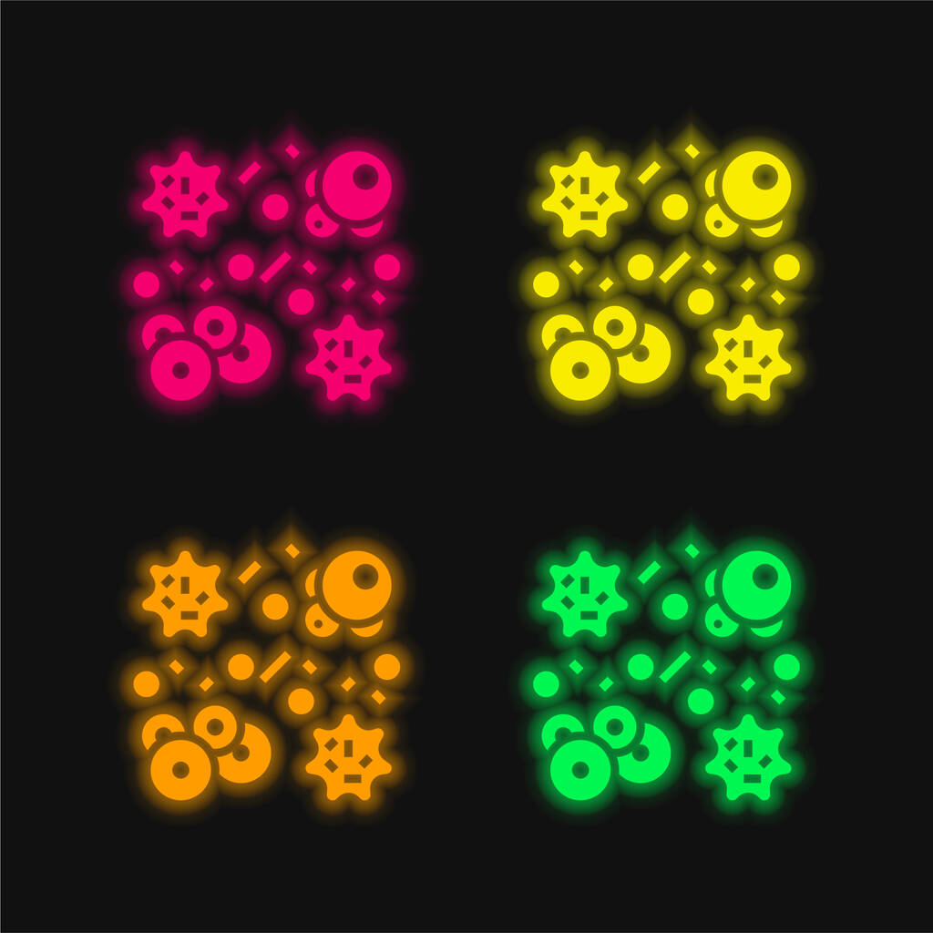 Bakterien vier Farben leuchtenden Neon-Vektor-Symbol - Vektor, Bild