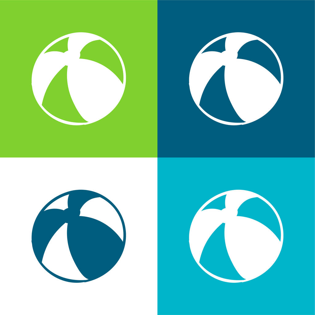 Playa bola plana de cuatro colores mínimo icono conjunto - Vector, Imagen