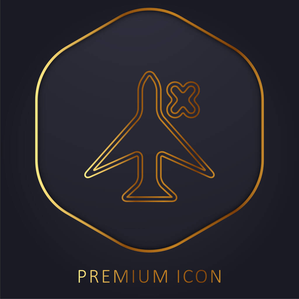 Firma de avión con una cruz para interfaz de teléfono logotipo o icono premium de línea dorada - Vector, Imagen