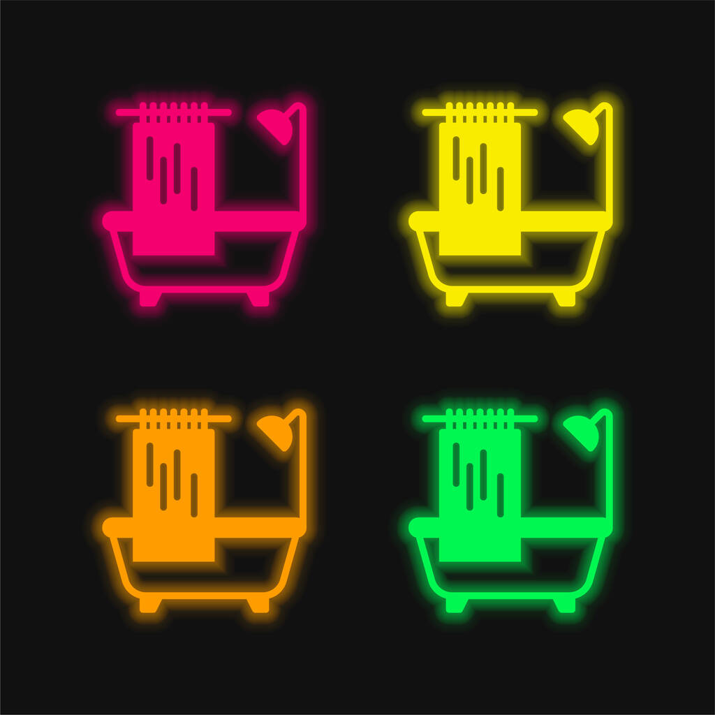 Baignoire quatre couleurs brillant icône vectorielle néon - Vecteur, image