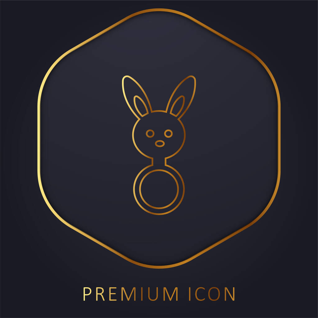 Rattle bebé con conejito cabeza forma línea de oro logotipo premium o icono - Vector, Imagen