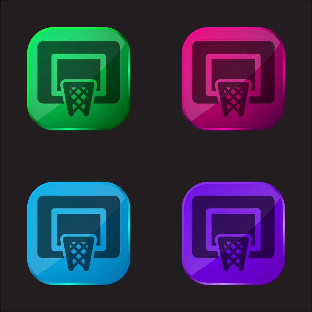 Pallacanestro quattro colori icona pulsante di vetro - Vettoriali, immagini