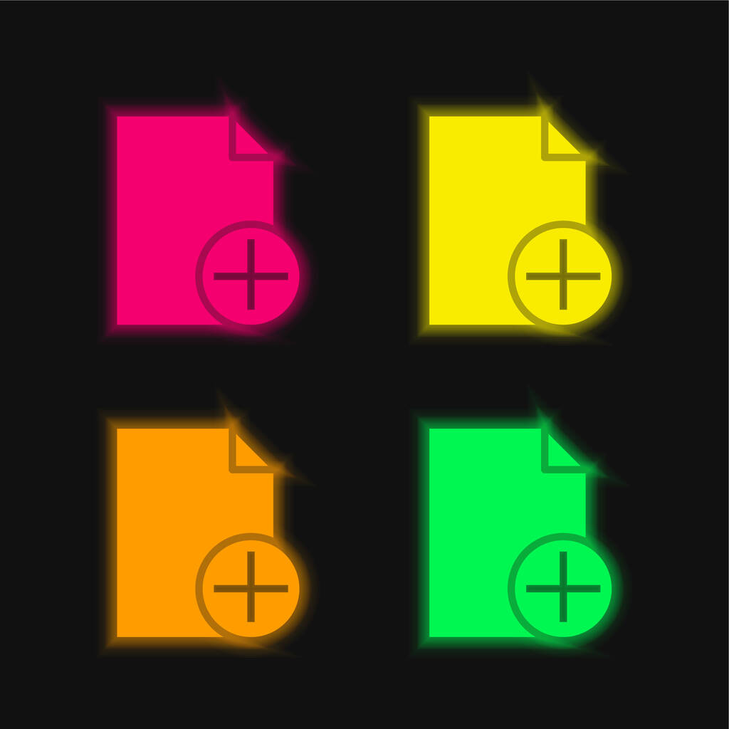 Añadir cuatro color brillante icono de vectores de neón - Vector, Imagen