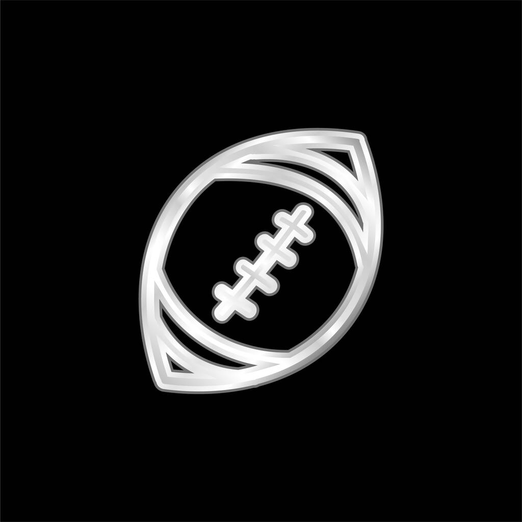 American Football Ball Hand Drawn Outline silver plated metallic icon - Vector, Image