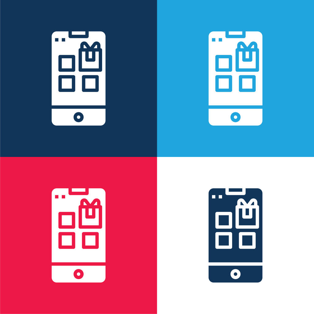 Aplicación azul y rojo conjunto de iconos mínimo de cuatro colores - Vector, imagen