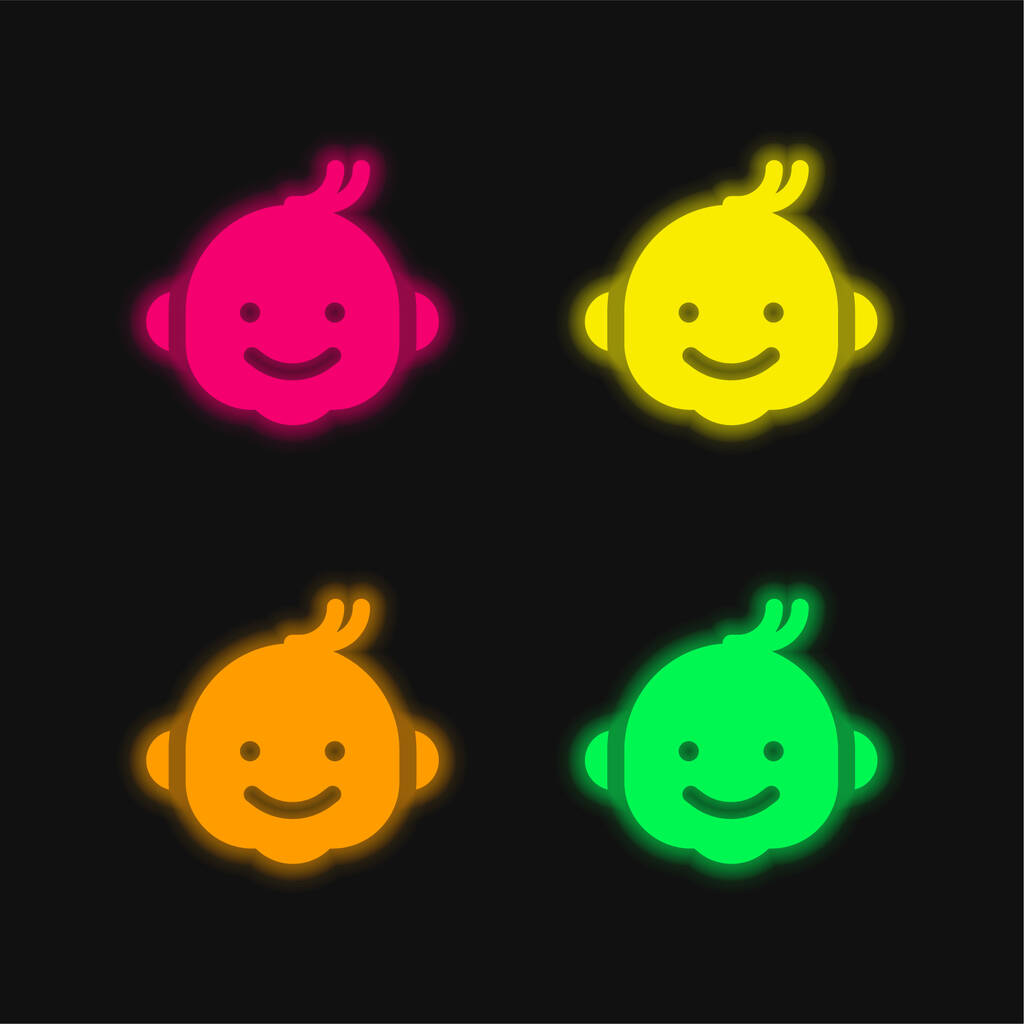 Niño de cuatro colores brillante icono del vector de neón - Vector, Imagen