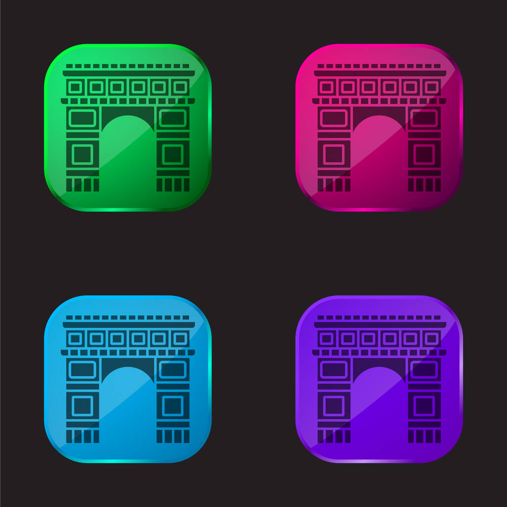 Arco De Triunfo icono de botón de cristal de cuatro colores - Vector, imagen