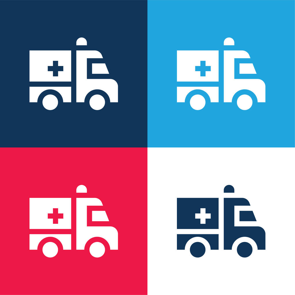 Ambulans niebieski i czerwony cztery kolory minimalny zestaw ikon - Wektor, obraz