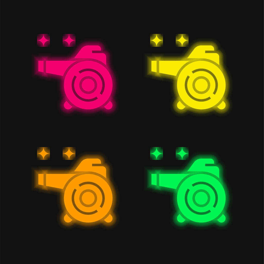 Ventilador de aire cuatro colores brillante icono de vectores de neón - Vector, Imagen
