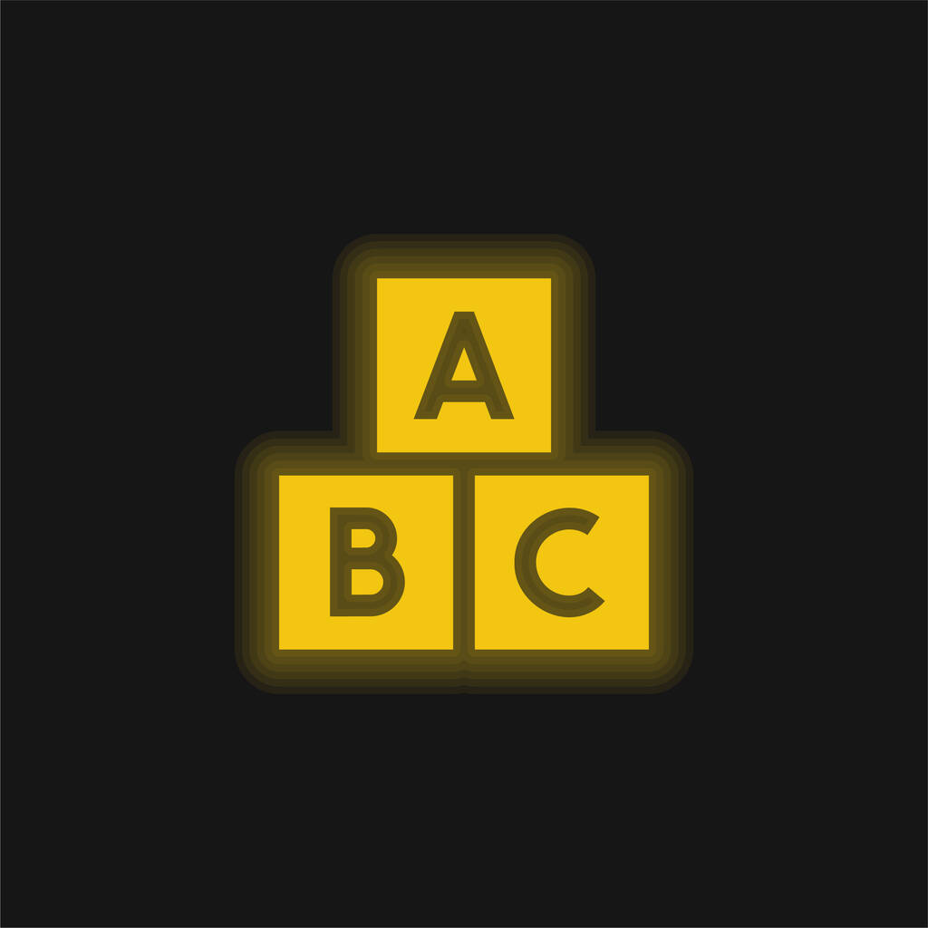 Abc μπλοκ κίτρινο λαμπερό νέον εικονίδιο - Διάνυσμα, εικόνα