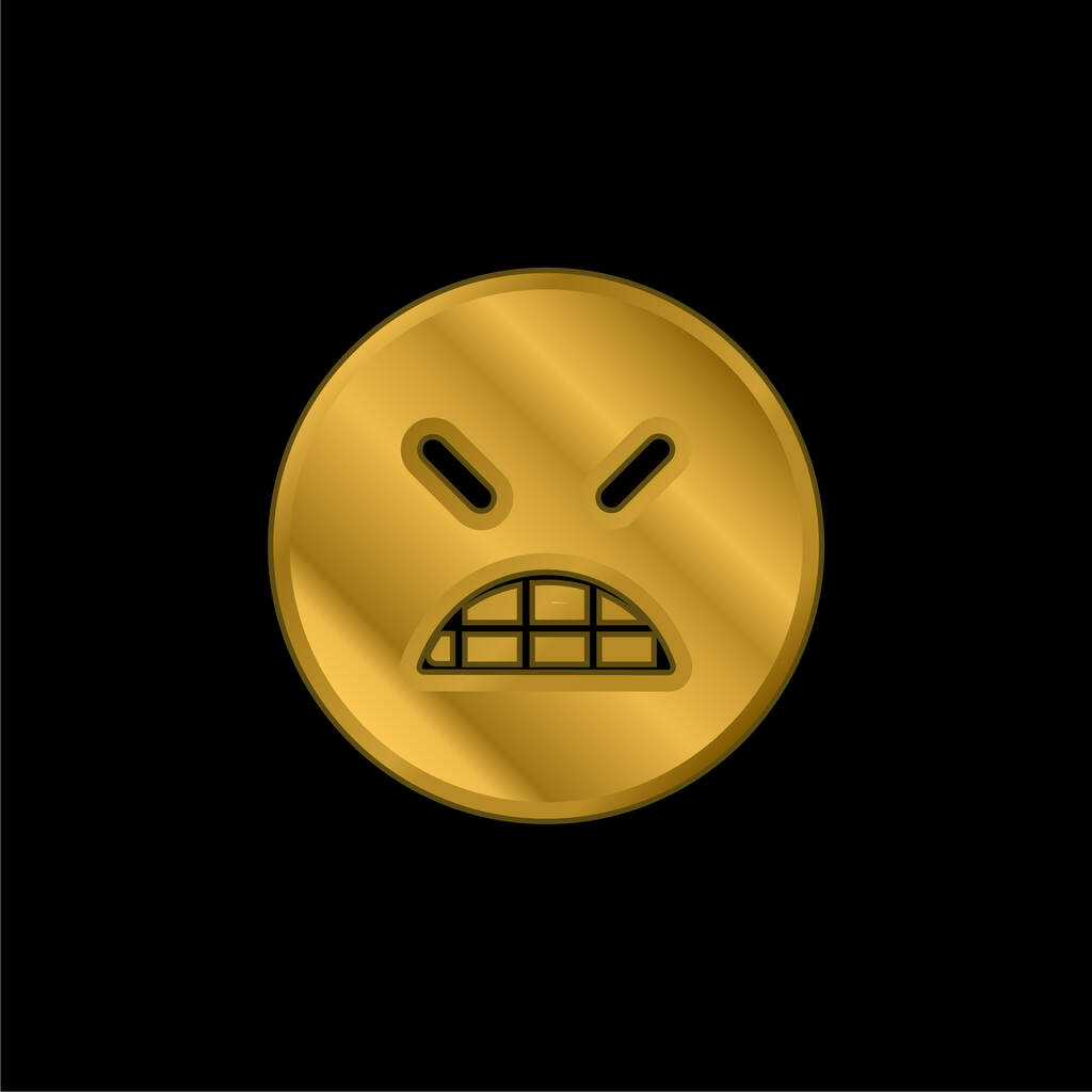 Злой Emoticon площади лицо с закрытыми глазами позолоченные металлические иконки или вектор логотипа - Вектор,изображение
