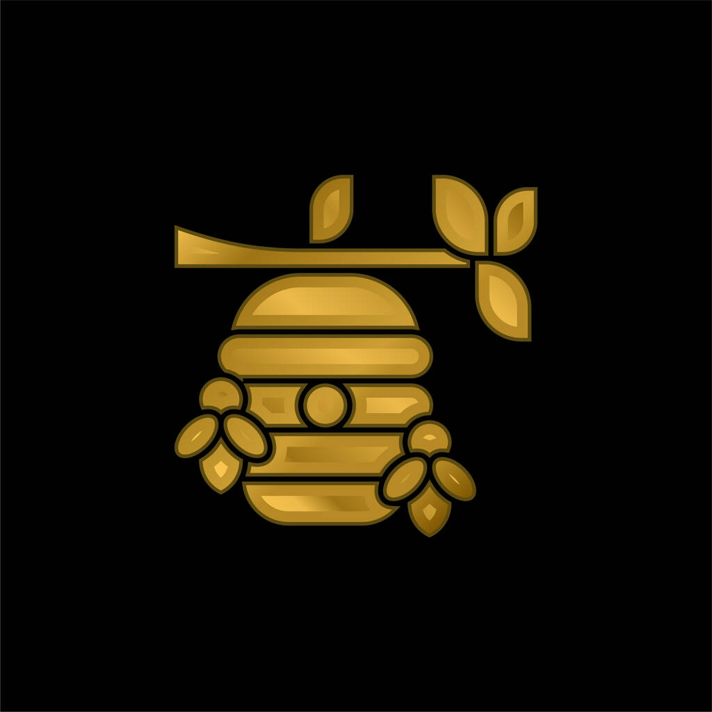 Beehive gold plated metalic icon or logo vector - Vector, Image