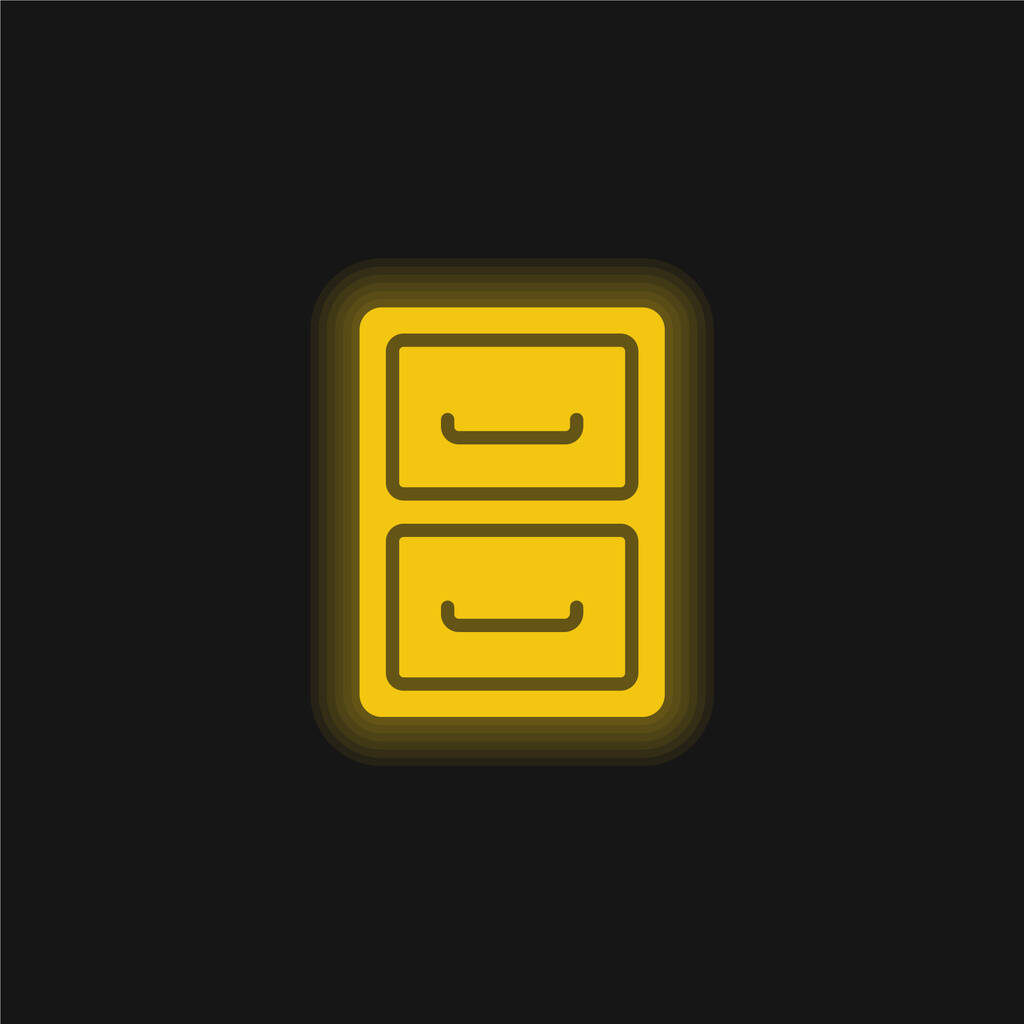 Archív Bútor Két Drawers sárga izzó neon ikon - Vektor, kép