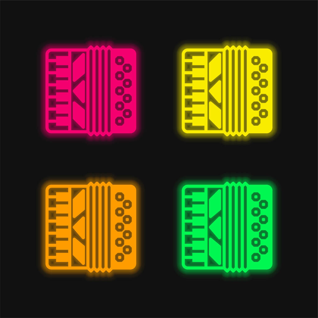 Harmonika négy szín izzó neon vektor ikon - Vektor, kép