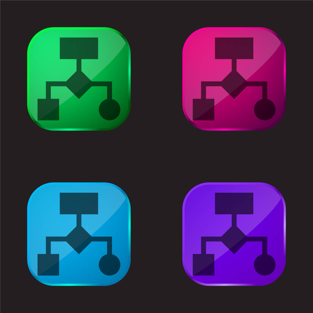 Algoritmo icono de botón de cristal de cuatro colores - Vector, Imagen