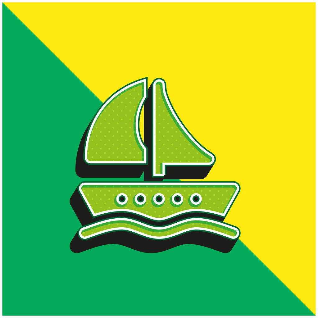 Σκάφος Πράσινο και κίτρινο σύγχρονο 3d διάνυσμα εικονίδιο λογότυπο - Διάνυσμα, εικόνα