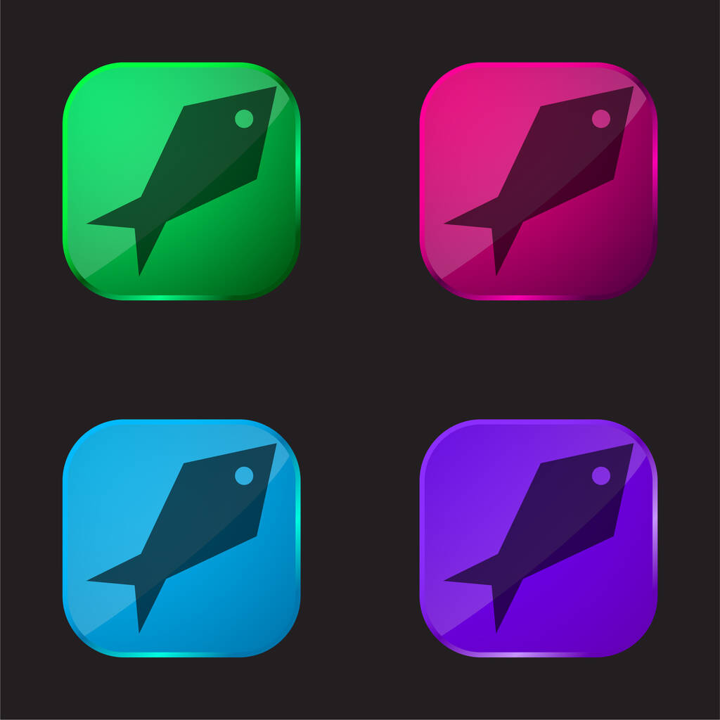 Angular Fish icono de botón de cristal de cuatro colores - Vector, imagen