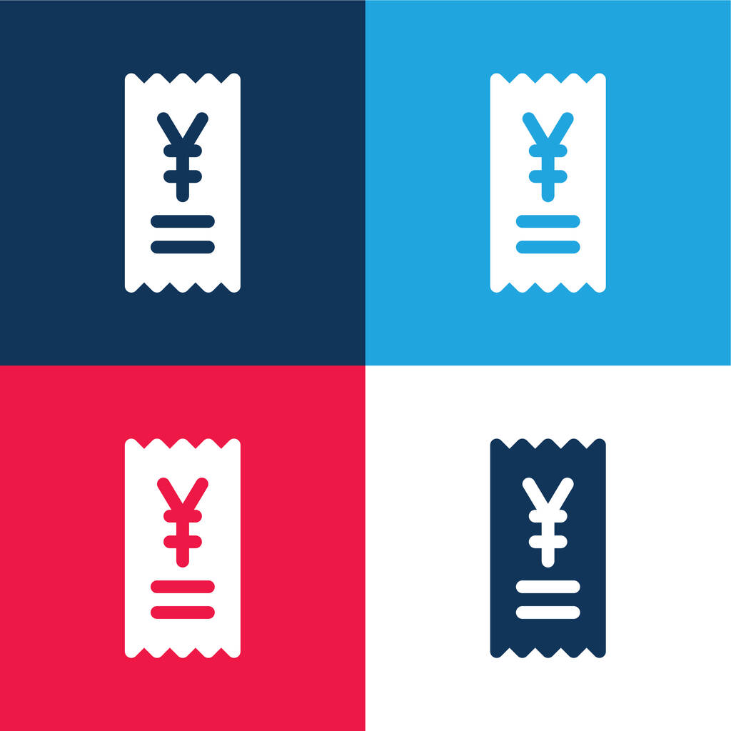Bill blauw en rood vier kleuren minimale pictogram set - Vector, afbeelding