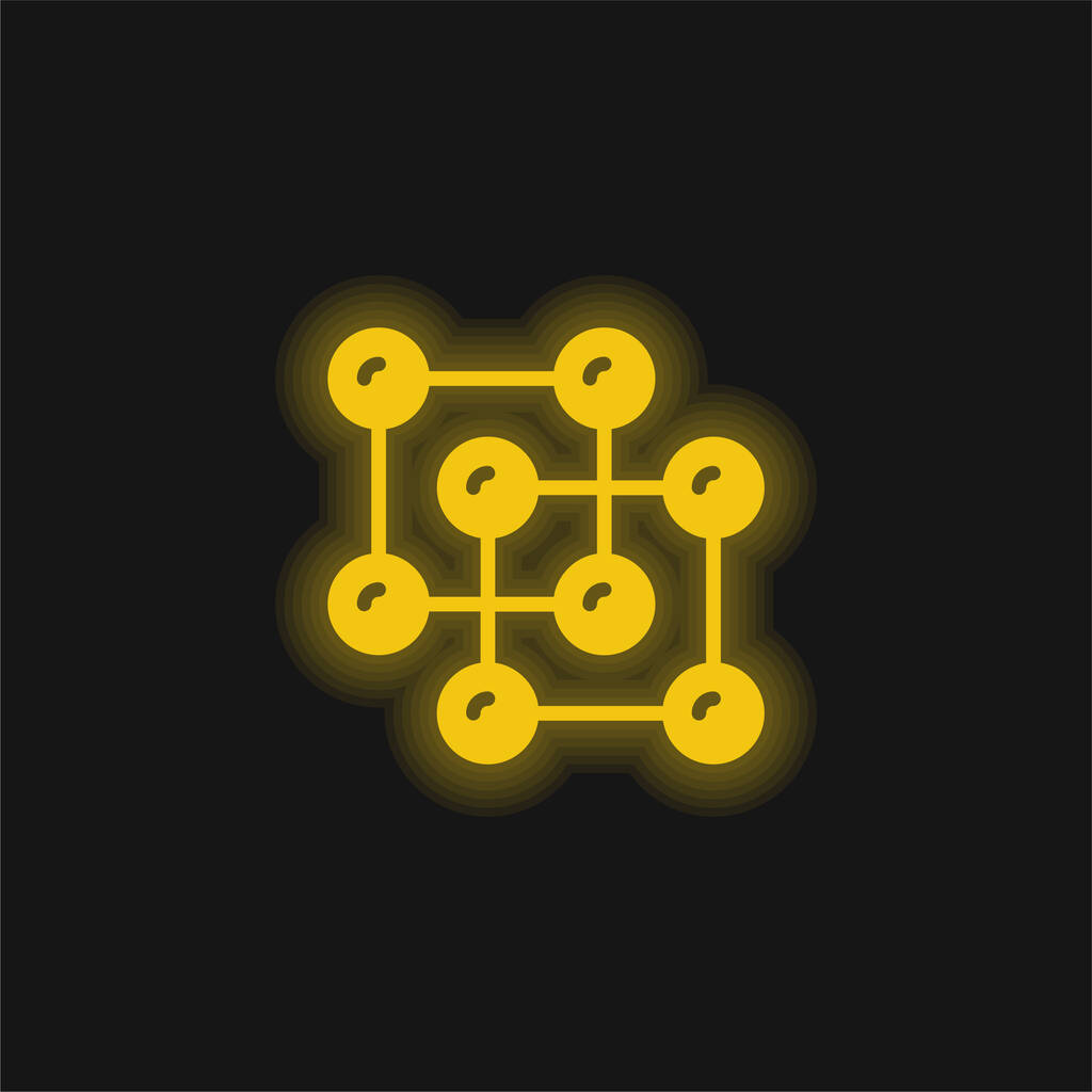 Átomos amarillo brillante icono de neón - Vector, imagen