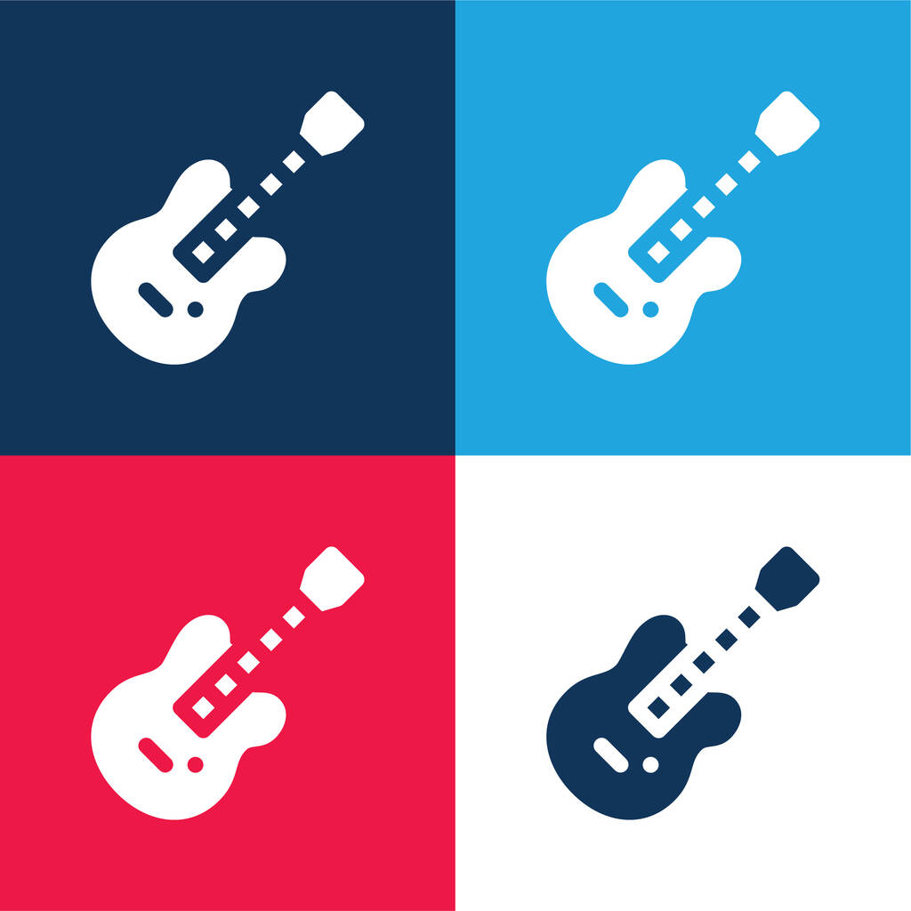 Guitarra baixo azul e vermelho conjunto de ícones mínimos de quatro cores - Vetor, Imagem