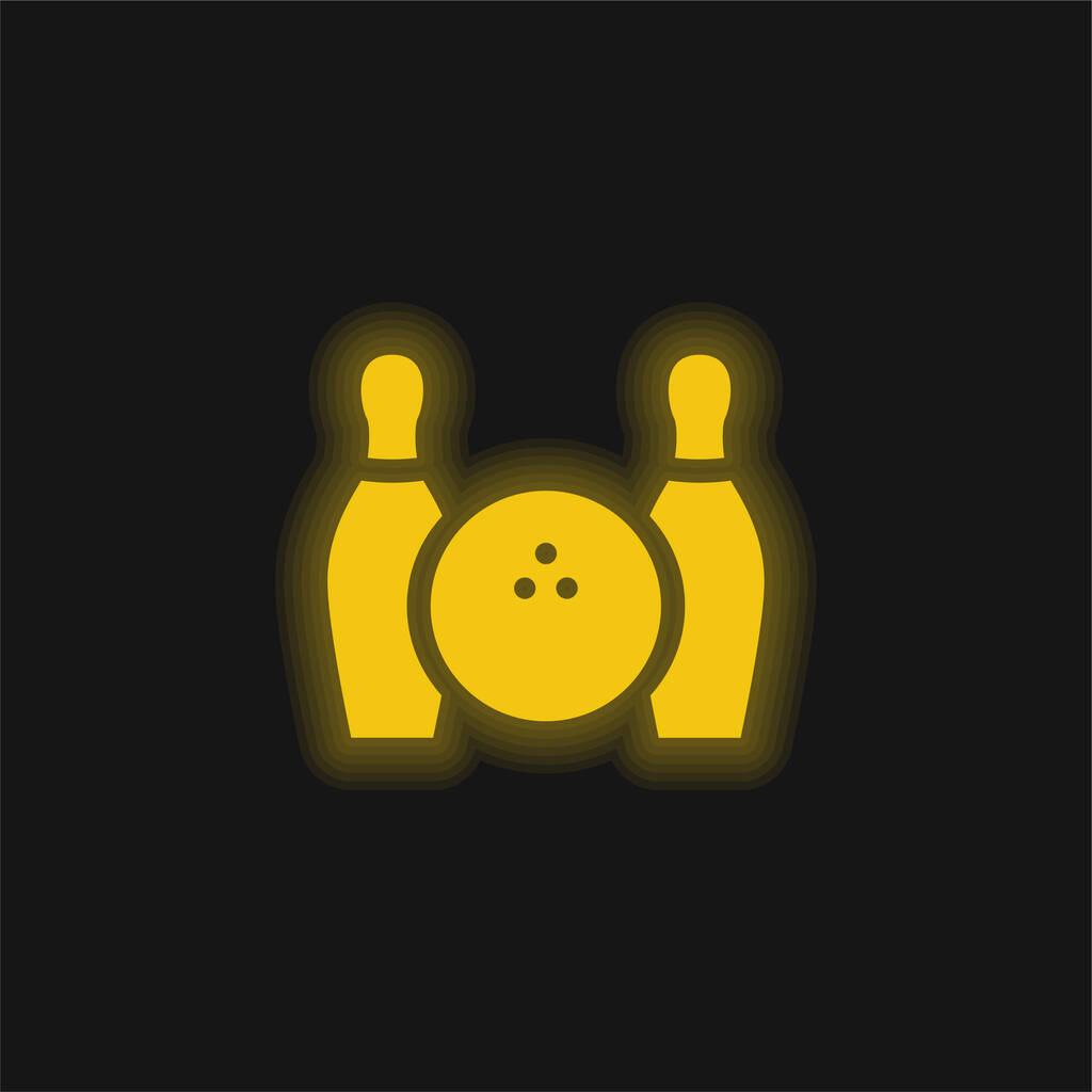 Bowling Ball And Two Bowls yellow glowing neon icon - Vector, Image
