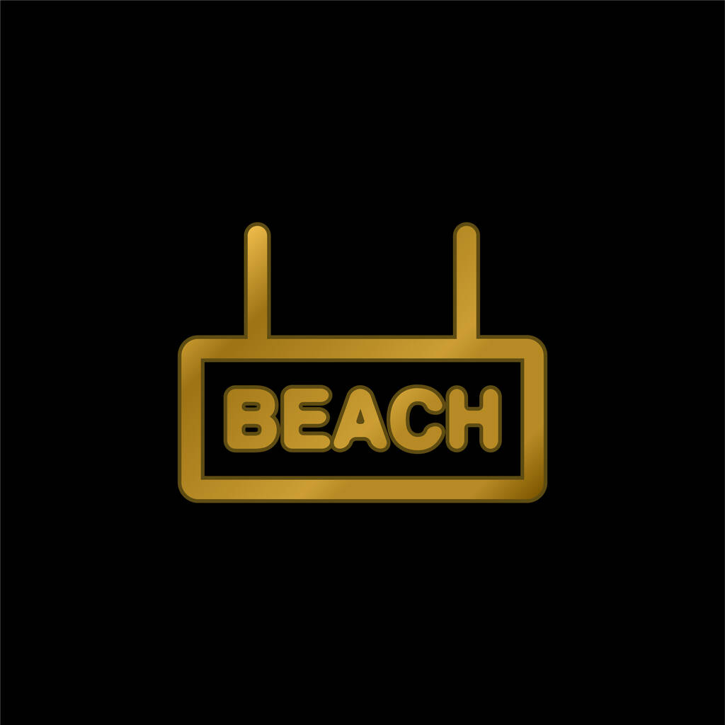 Beach Signal gold plated metalic icon or logo vector - Vector, Image