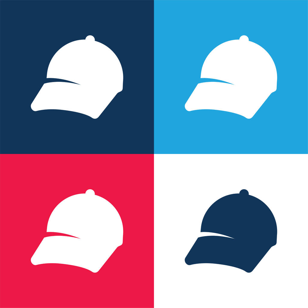 Gorra de béisbol azul y rojo conjunto de iconos mínimo de cuatro colores - Vector, imagen