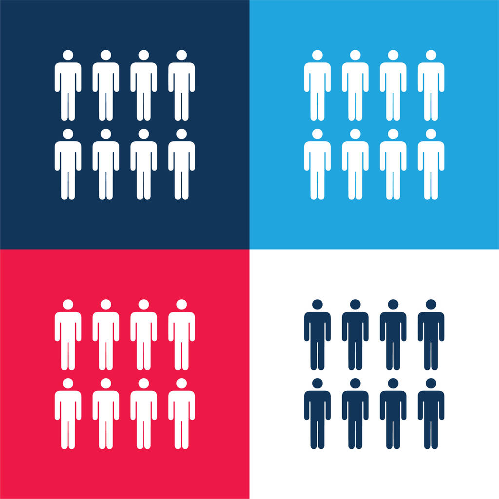 8 Osoby modré a červené čtyři barvy minimální ikona nastavena - Vektor, obrázek