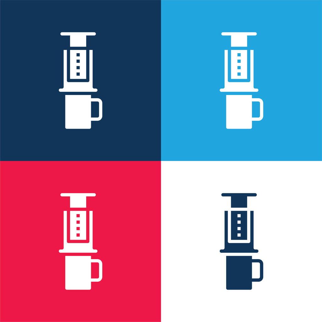 Aeropress modrá a červená čtyři barvy minimální ikona nastavena - Vektor, obrázek