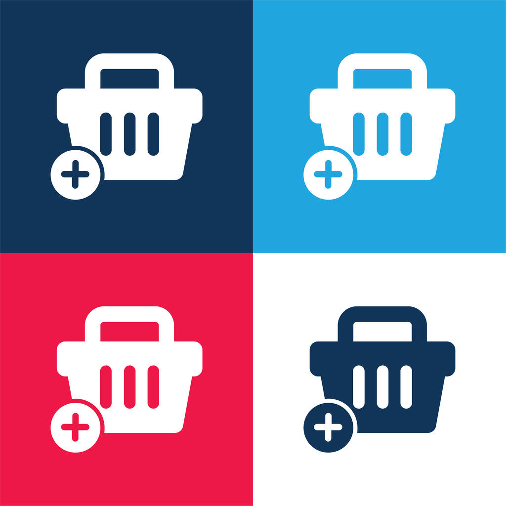 Add To Basket E Commerce Button blue and red four color minimal icon set - Vector, Image