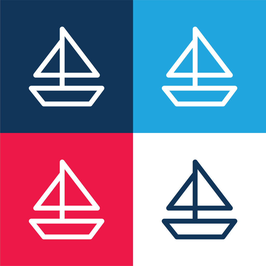 Barco azul y rojo de cuatro colores mínimo icono conjunto - Vector, Imagen
