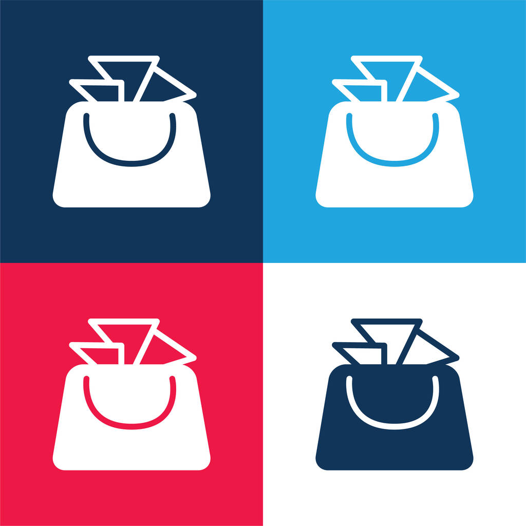 Taška pro dámy modré a červené čtyři barvy minimální ikona nastavena - Vektor, obrázek