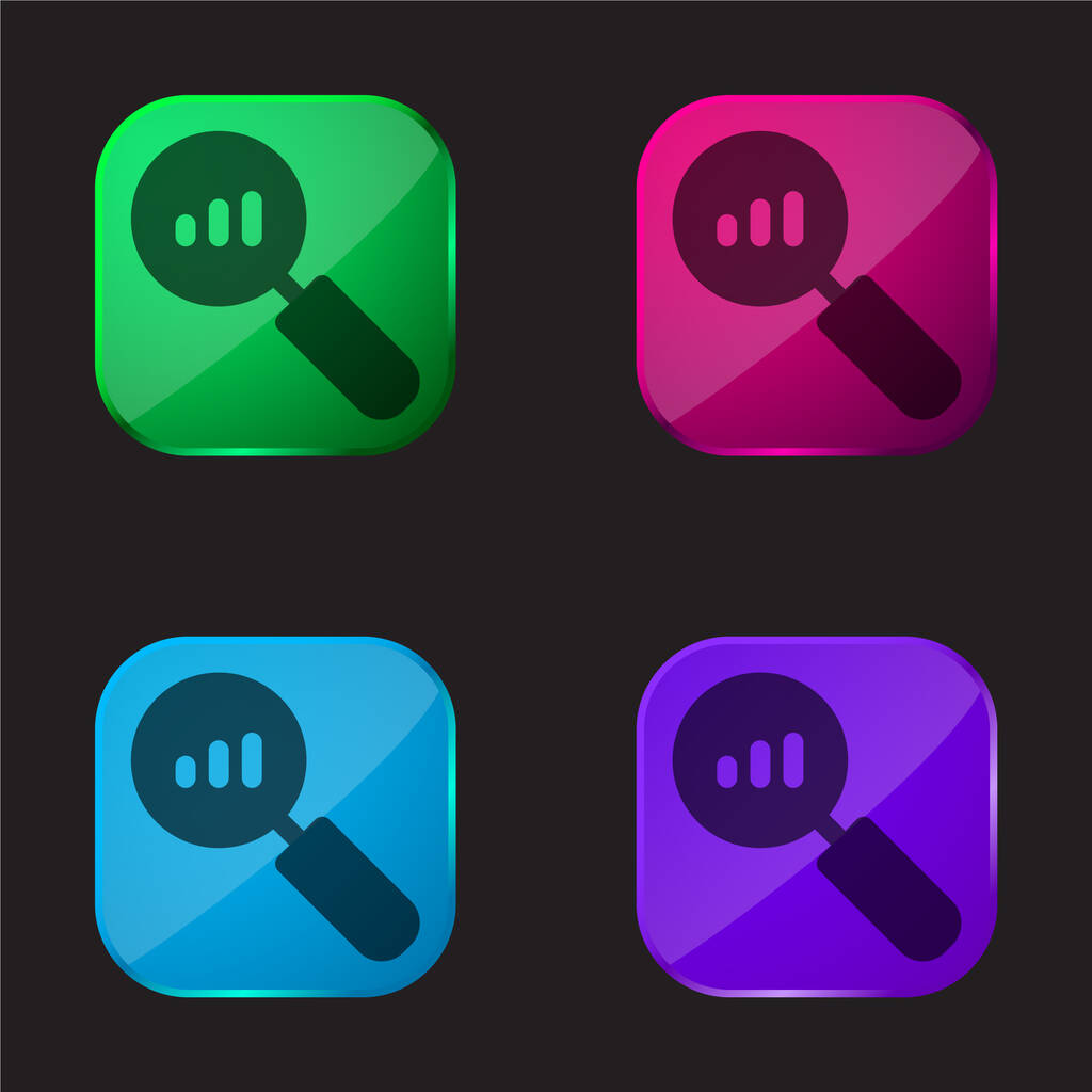 Analityka cztery kolor szklany przycisk ikona - Wektor, obraz