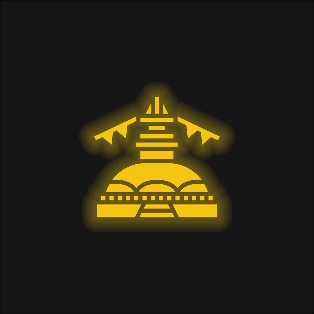 Boudhanath geel gloeiend neon pictogram - Vector, afbeelding