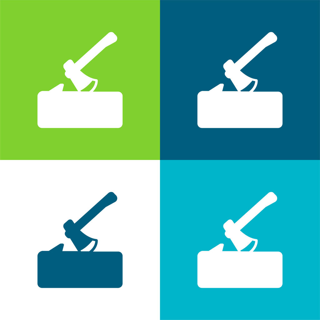 Axe On Log Flat four color minimal icon set - Vector, Image