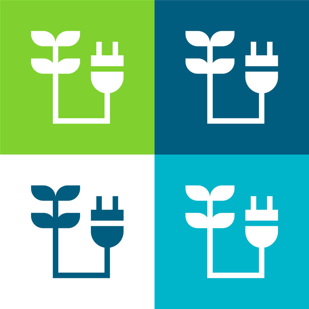 Bioenergie Flat čtyři barvy minimální ikona nastavena - Vektor, obrázek